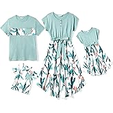 PATPAT Family Matching Outfits Short Sleeve Mommy and Me Outfits Belted Dresses and Casual T-Shirts Matching Sets
