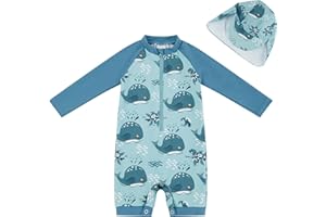 UMELOK Baby Boys UPF 50+ Sun Protection One Piece Rashguard Swimsuit with Snap Bottom