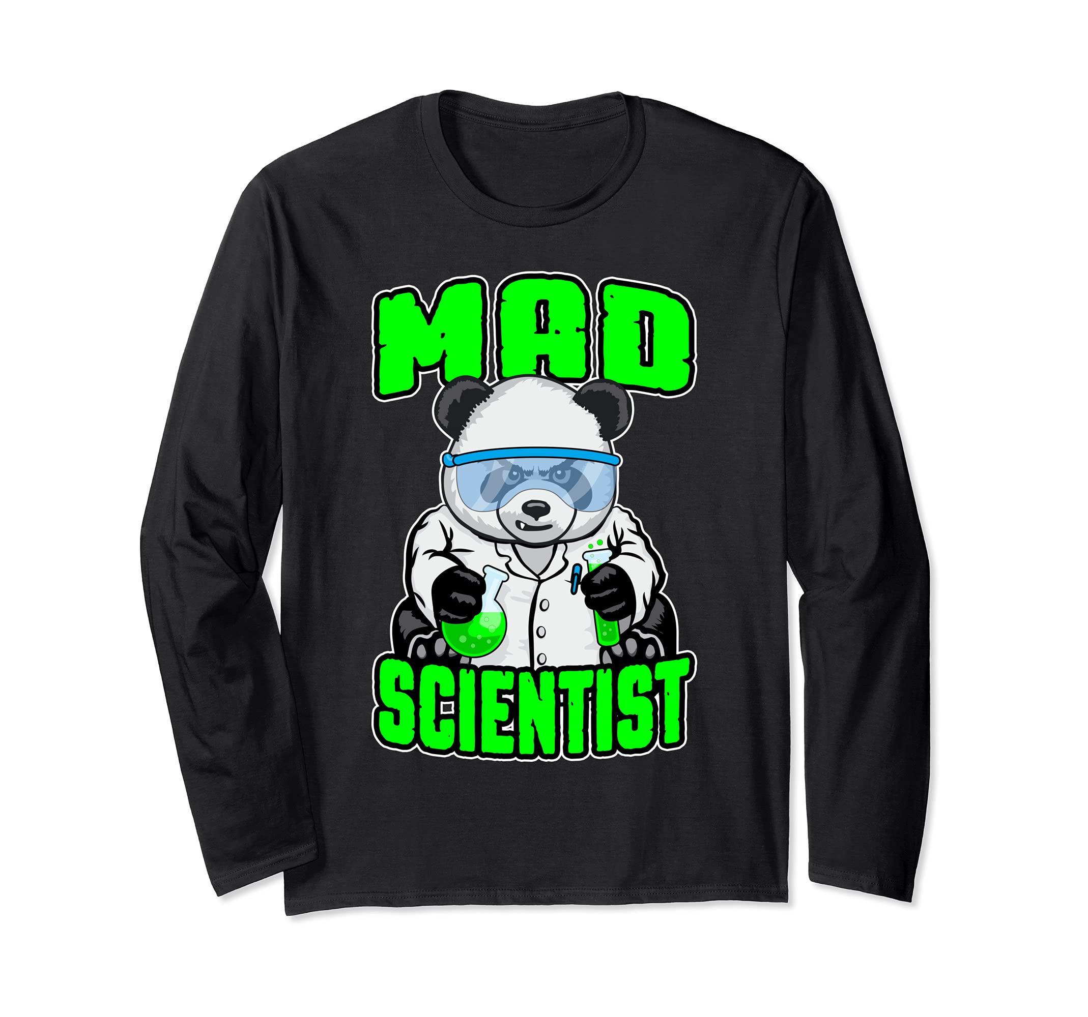 Mad Scientist Panda Bear Funny Animal STEM Science Geek Long Sleeve T-Shirt