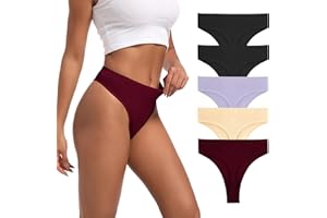 Pmrxi Ribbed Cotton Thongs for Women Plus Size Breathable Seamless Panties High Waisted Underwear Pack 5