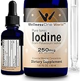 WellnessOne Iodine Drops for Thyroid Support - Fast Acting Liquid Iodine Supplement from Potassium Iodide - Great for Immunity & Cognition & Maximizes Iron Absorption - 1.67 fl oz