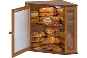 Furshus Corner Bread Box for Kitchen Countertop,Bread Storage for Homemade Bread, Double Layer Large Bamboo Kitchen Storage B