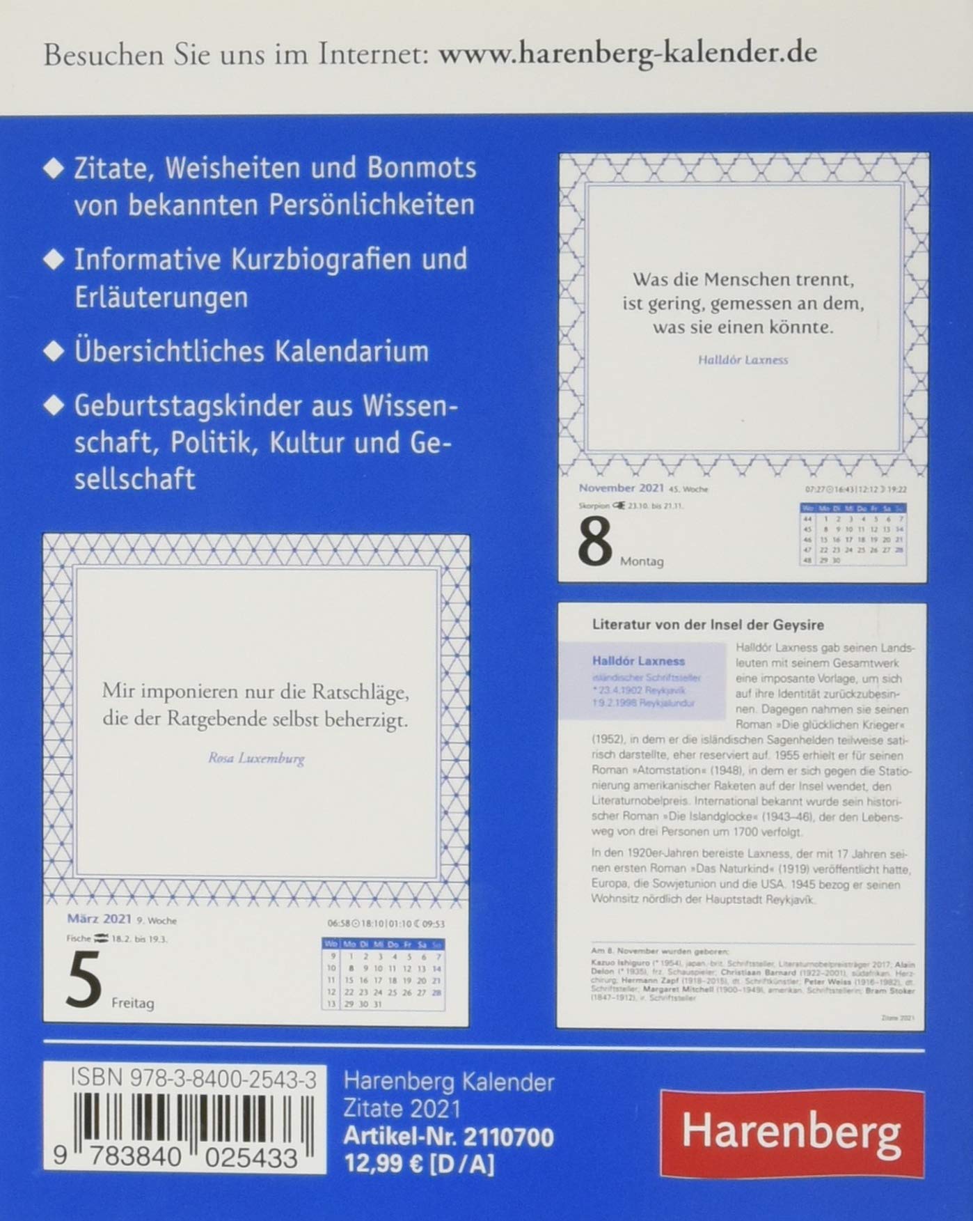 Zitate Kalender 2021 Amazon De Harenberg Budde Berthold Bucher