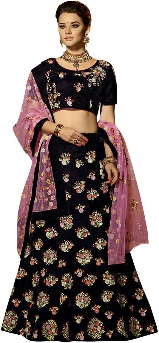 Bharat Plaza Black Velvet Designer Lehenga Choli for Women