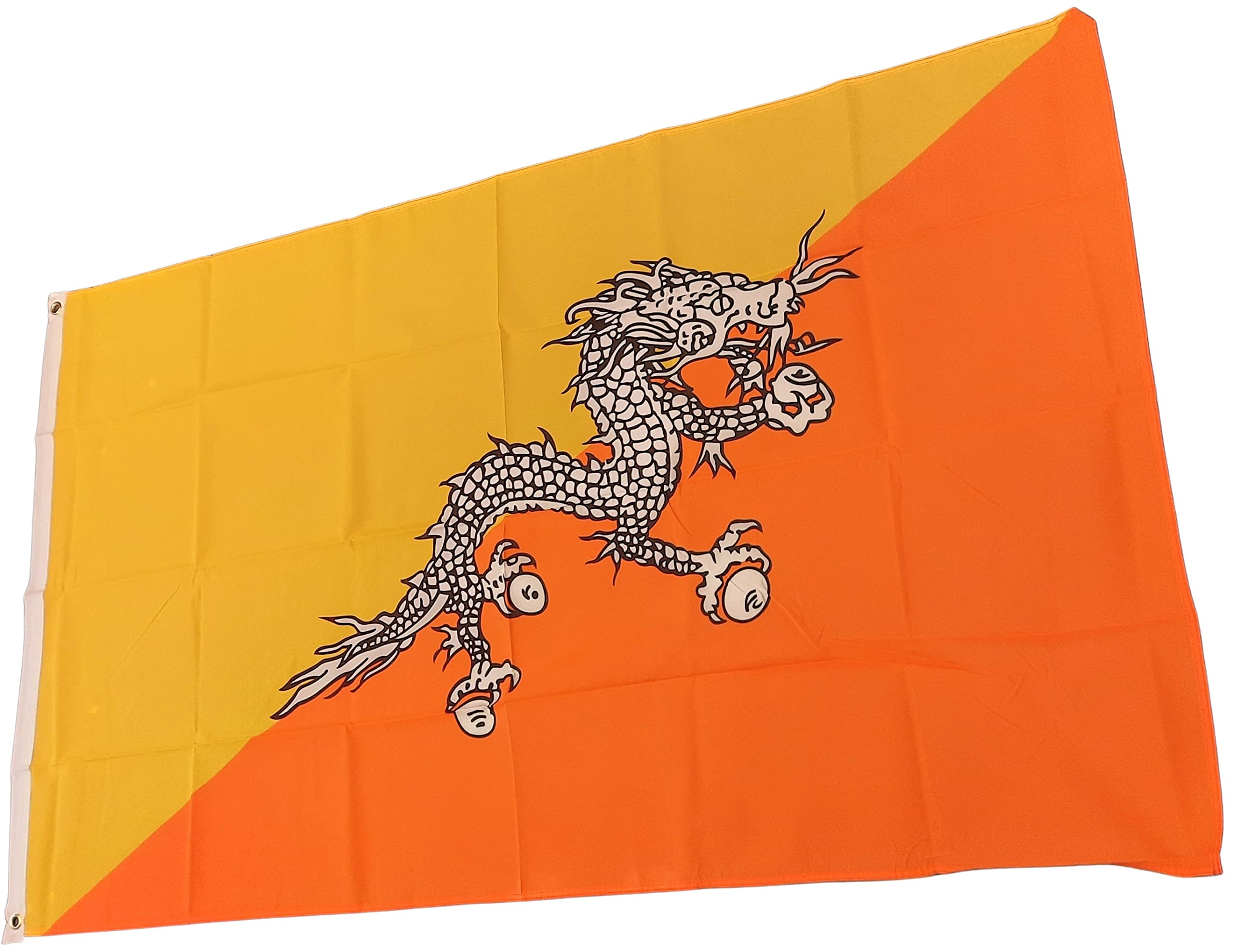 NWFlags Bhutan Flag 5ft x 3ft 75d Premium Polyester Suitable For Flagpoles | Strong Polyester 5x3 foot material large flag of Bhutan with 2 metal Eyelets