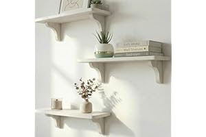 Real Wood White Shelves for Wall - 17 inch (3 Pack) - Easy to Install, Template and Video Included - White Wall Shelves, Deco