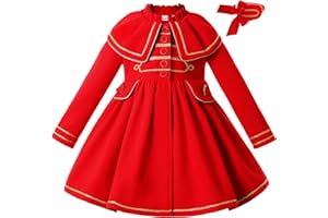 Pettigirl Girl Vintage Winter Christmas Red Trench Shawl Collar Outerwear Overcoat Outfit Toddler Kid Fashion Warm Coat
