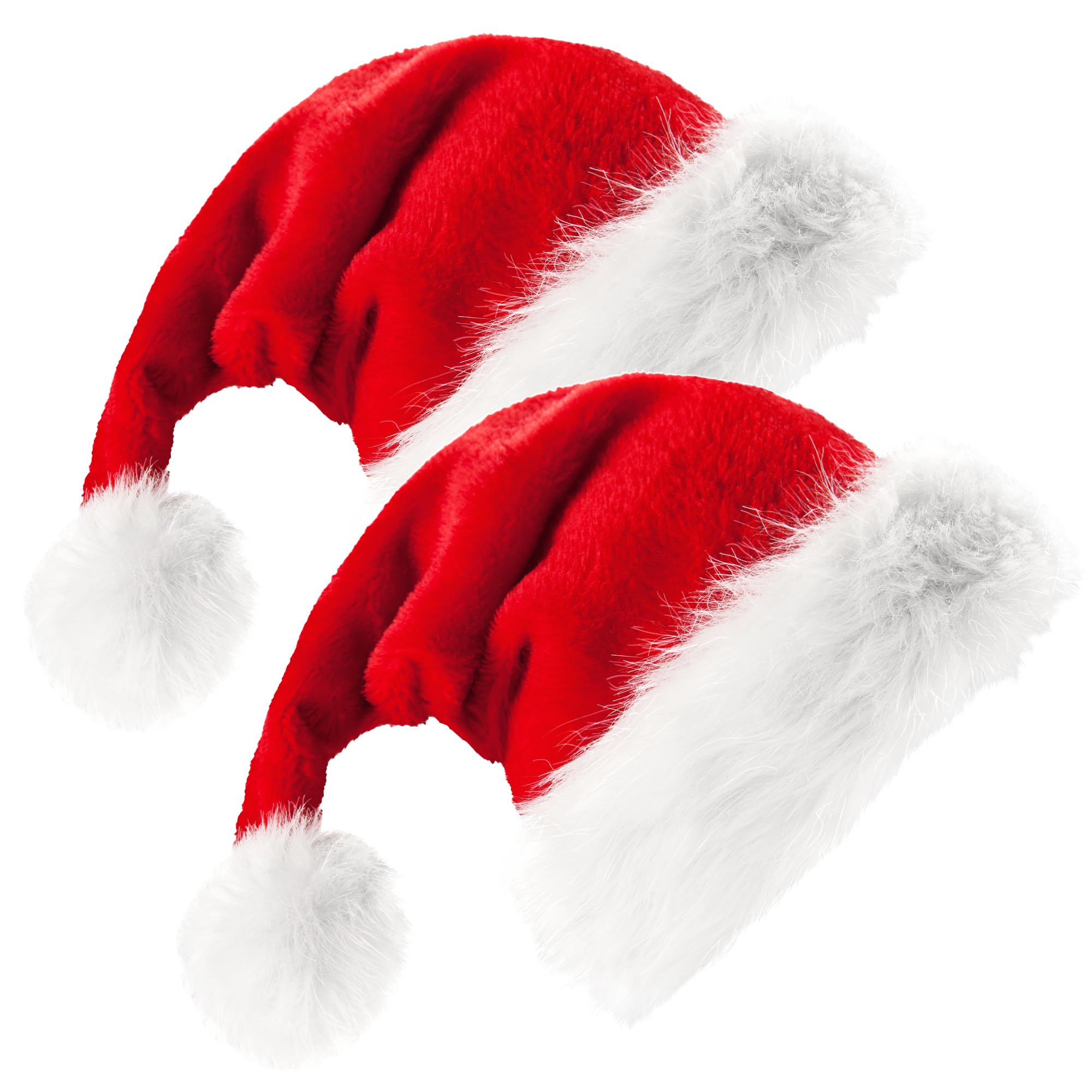 ZSYIULIA 2pcs Red Santa Hat Christmas Hat, Soft Plush Deluxe Xmas Santa Claus Hat, Velvet Comfy Santa hat for Santa Claus Fancy Dress, Christmas New Year Party, Xmas Tree Decorations, Adults Unisex