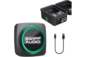 SWIFF AUDIO Wireless in Ear Monitor System, 5.8GHz Wireless IEM Switchable Stereo with LED Screen Receiver and Charging Case Transmitter Built-in CUE Mic, 4 Channels Design and Support for One-to-Ten