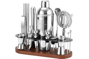 ASOVNIS 23-Piece Bartender Kit, Cocktail Shaker Set with Stand | Bar Drink Mixer Set with All Essential Bar Tools: Martini Sh