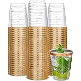 R-kay Gold Plastic Cups, Heavy Duty 10 OZ Disposable cups, Plastic Cocktail Glasses For Party, 50 Pack Disposable Cocktail Glasses (50, Gold)