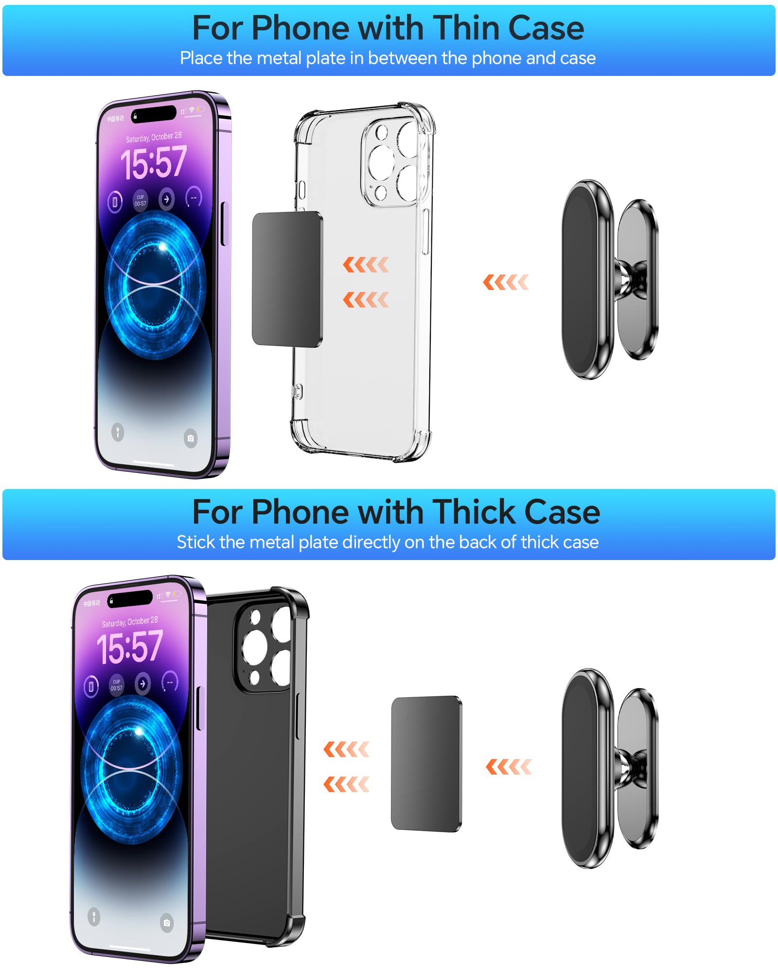 【2-PACK】Magnetic phone holder for car, [ Super Strong Magnet ] [ with 4 Metal Plate ] cell phone carmount for iPhone Magnetic [ 360° Rotation ] Universal Dashboard adhesive Car Magnetic Phone Mount