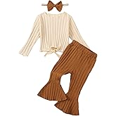 Kucnuzki Baby Girl Clothes Toddler Clothes Long Sleeve Plain Shirts Top Bell Bottoms Flare Pants Infant Girl Fall Outfit