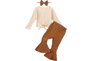 Kucnuzki Baby Girl Clothes Toddler Clothes Long Sleeve Plain Shirts Top Bell Bottoms Flare Pants Infant Girl Fall Outfit