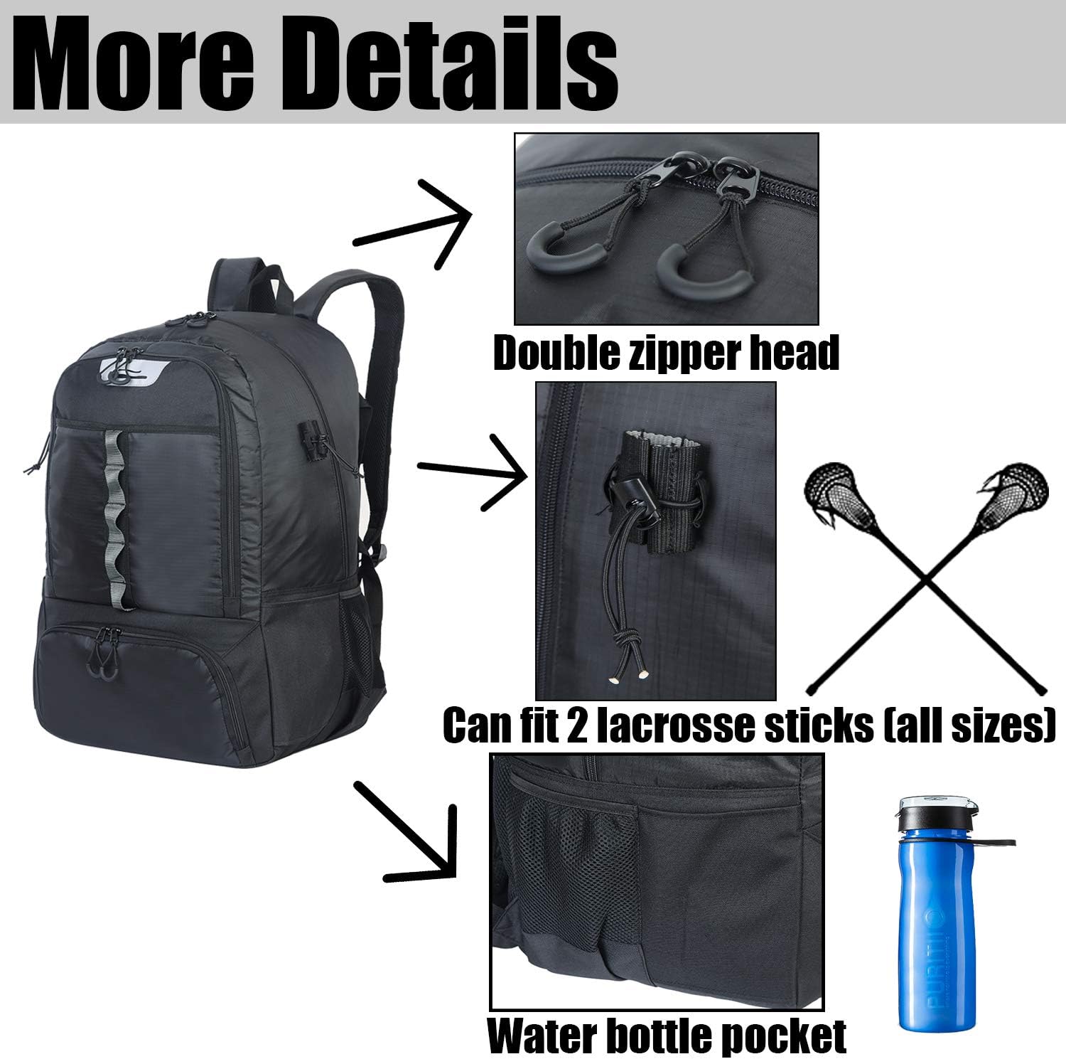 SOWLAND Lacrosse Backpack Hockey Bags - Field Hockey Equipment with Two Stick Holders for Outdoor Sports Black : Sports & Outdoors