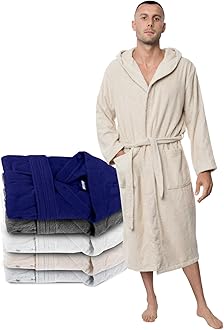 TwinzenMen's Bathrobe, 100% Cotton (350 g/m²) Oeko-Tex® Certified, Bathrobe with Hood, 2 Pockets, BeltOEKO-TEX STANDARD 100