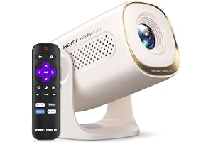 Miroir Roku TV Smart Projector with WiFi and Bluetooth, 150 ANSI, Dolby Audio, 270° Rotatable Stand, Auto Keystone & Zoom — Portable Mini Outdoor Movie Projector with Roku Streaming Built-in