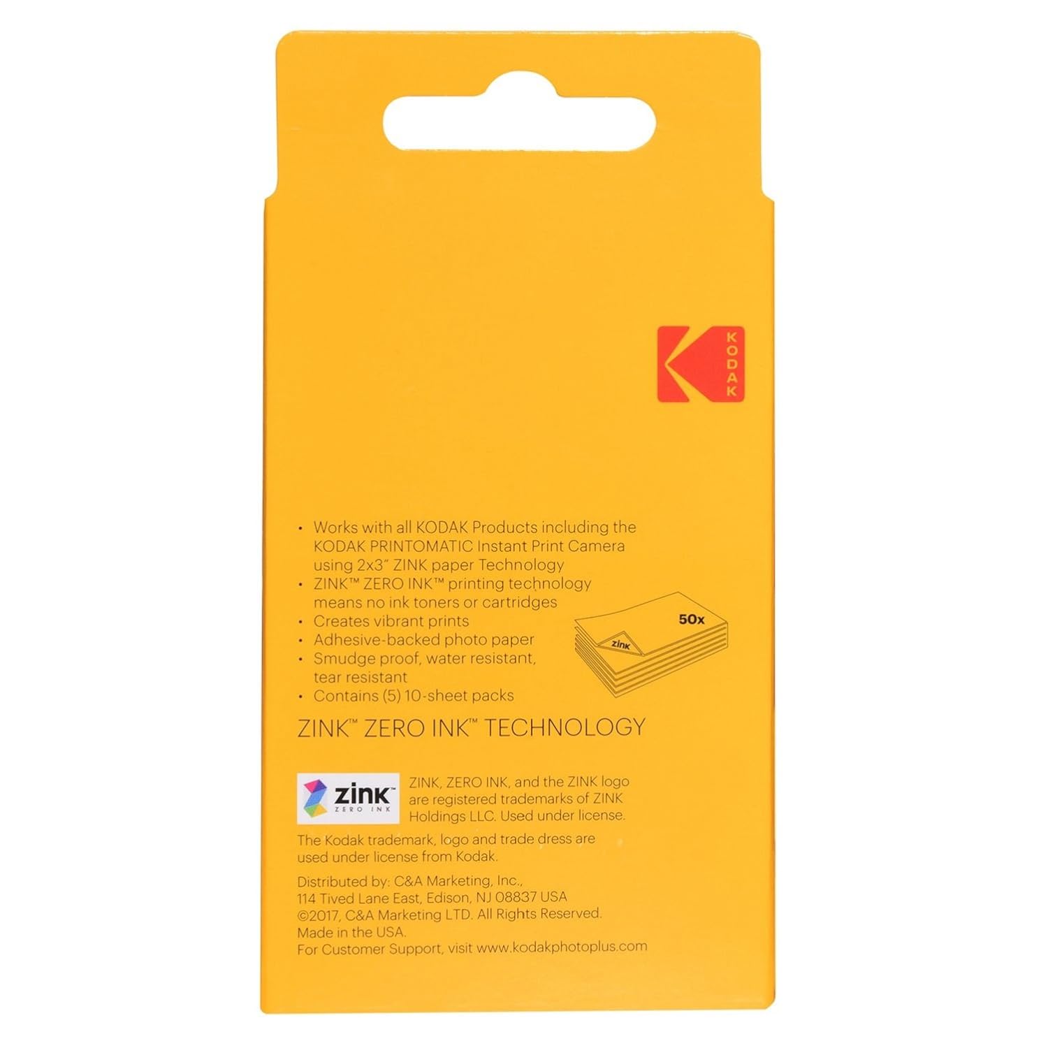 Kodak 2ʺx3ʺ Premium Zink Photo Paper (50 Sheets) Compatible with KODAK