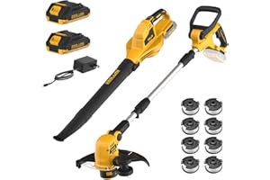 ZEGJAW 12-Inch 20v Cordless String Trimmer + Leaf Blower Combo Kit, for Lawn, Garden and Yard, with 8 Pcs Replacement Spools, 2x2.0Ah Batteries & Charger Included