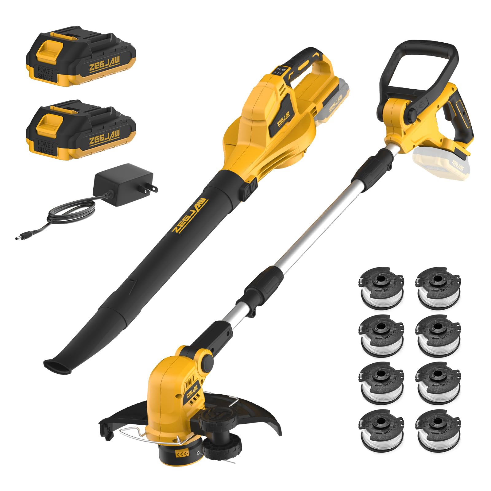 Photo 1 of ZEGJAW 12-Inch 20v Cordless String Trimmer + Leaf Blower Combo Kit, for Lawn, Garden and Yard, with 8 Pcs Replacement Spools, 2x2.0Ah Batteries & Charger Included