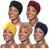 DRESHOW 5 Pack Knotted Headwraps for Women African Turban Pre-Knotted Beanie Headwraps Hair Covers