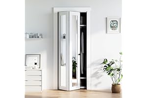 COSHOMER Bifold Doors for 30" x 80" Opening, 1-lite Mirror Closet Folding Doors with Hardware kit Included, Easy Assembly, White