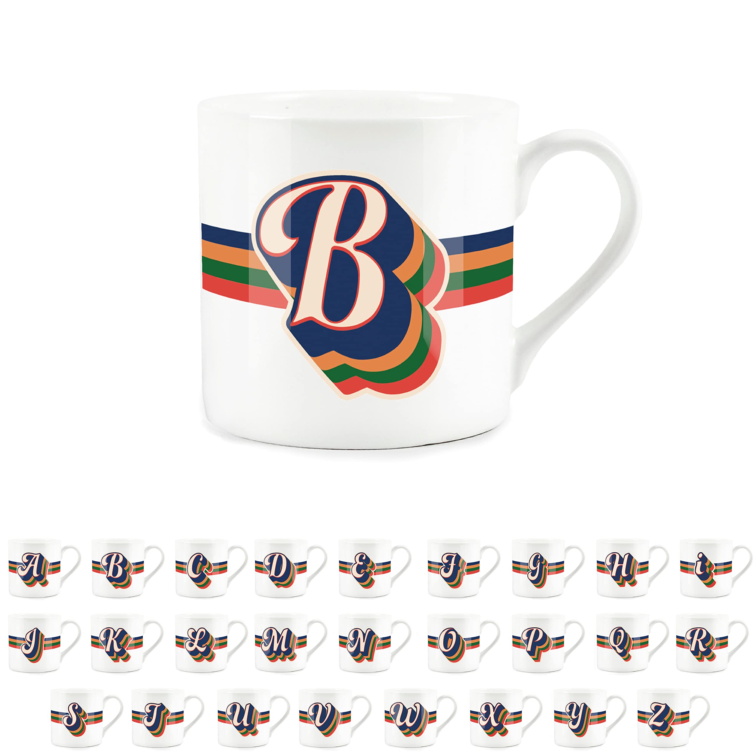 Purely Home Retro Alphabet Letter B Mug - Bone China White Coffee Tea Present Personalised Initial Gift