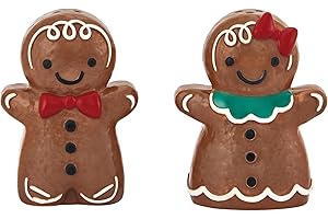 Bico Gingerbread Man Stoneware Hand Painted Salt & Pepper Shaker Set, Dishwasher Safe