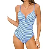 CUPSHE Women's One Piece Swimsuit Deep V Neck Bathing Suit Crisscross Back Adjustable Straps Spaghetti Ribbed Cheeky
