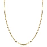 Barzel 18K Gold Plated Curb/Cuban Link Chain Necklace 2MM, 3MM, 4MM, 5MM For Women or Men - Made In Brazil