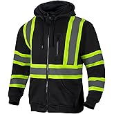 VENDACE High Visibility ANSI Class 1 Reflective Safety Fleece Sweatshirt Hoodie for Men with Detachable Hood(Black,L)