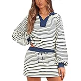 Women's Striped 2 Piece Set for women Sweatshirt Mini Skirt Sets Tennis Workout Tracksuit Matching Lounge Outfits