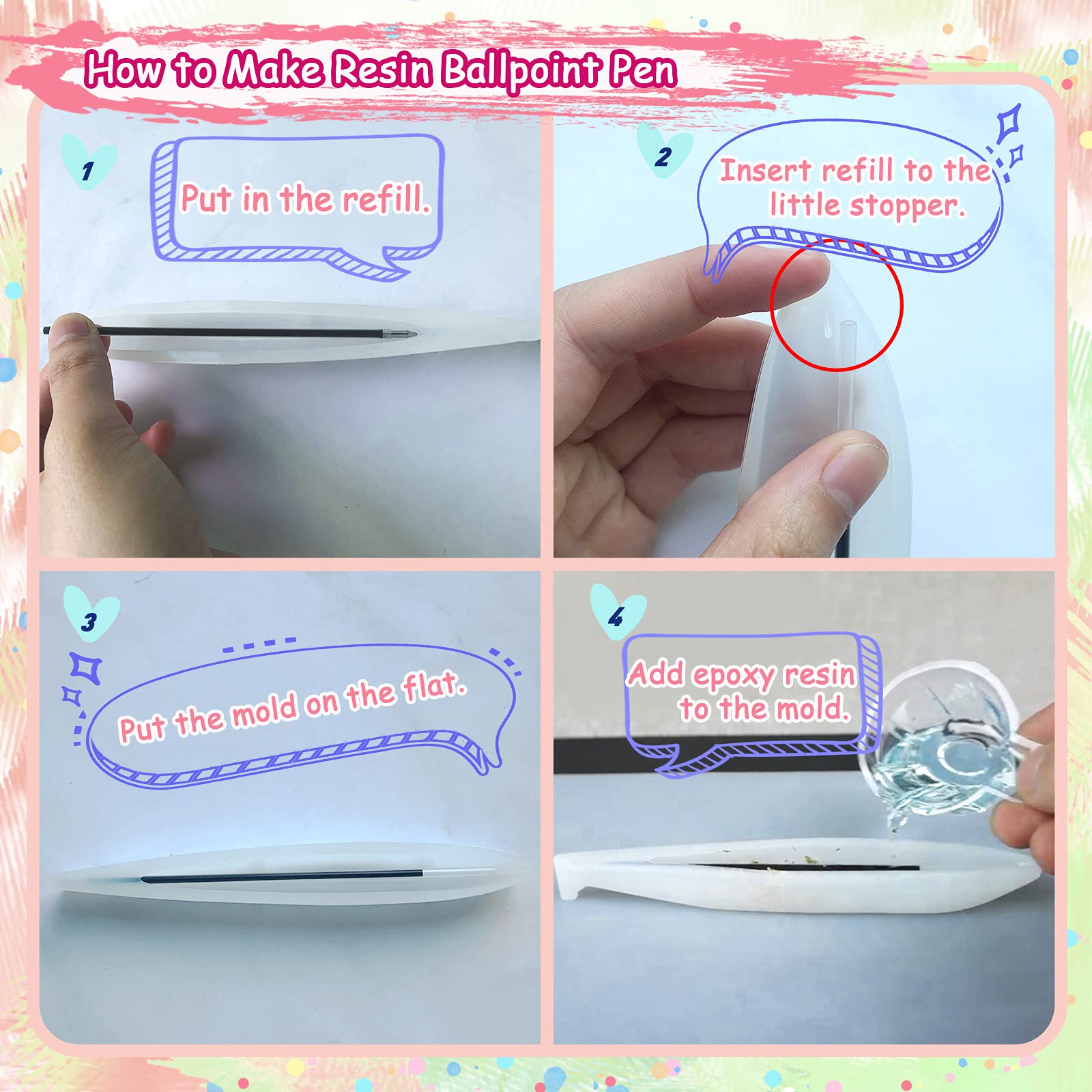 FUNSHOWCASE Fountain Pen and Ball-Pen Silicone Molds Epoxy UV Resin Casting Kit of 22