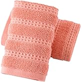 YiLUOMO Pink Waffle Striped Weave Hand Towel Set of 2 Premium 100% Cotton Super Soft Highly Absorbent Decorative Bathroom Hand Towels 13 x 29 Inch