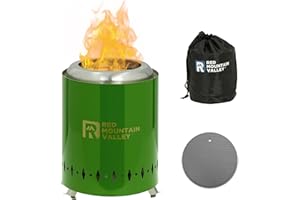 RED MOUNTAIN VALLLEY Red Mountain Valley Smokeless Tabletop Fire Pit with Mat, Portable Mini Low Smoke Camping Stove, with Travel Bag and Fireproof Mat, Stainless Steel Green, for Outdoor Enthusiasts