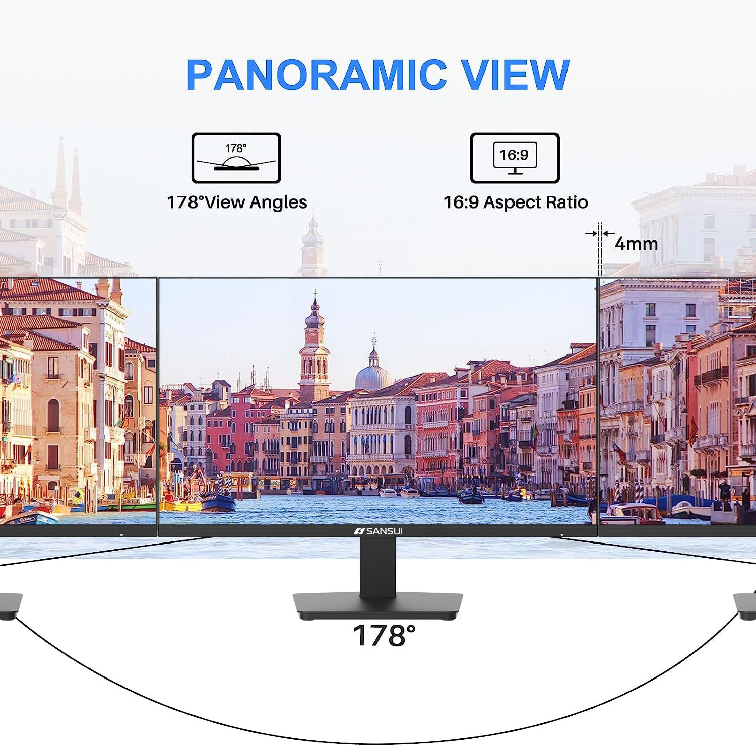 SANSUI Monitor 22 inch 1080p FHD 75Hz Computer Monitor with HDMI VGA, Ultra-Slim Bezel Ergonomic Tilt Eye Care LED Display for Home Office (ES-22F1 HDMI Cable Included)