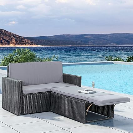 ArtLife Polyrattan Gartenmöbel Relax-Lounge schwarz und dunkelgraue Bezüge