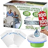 Commode Liners with Absorbent Pads - 100 Bedside Commode Liners & Pads - Portable Toilet Bags for Porta Potty & Camping - No More Days Washing The Bucket of The Commode Chair for Toilet with Arms
