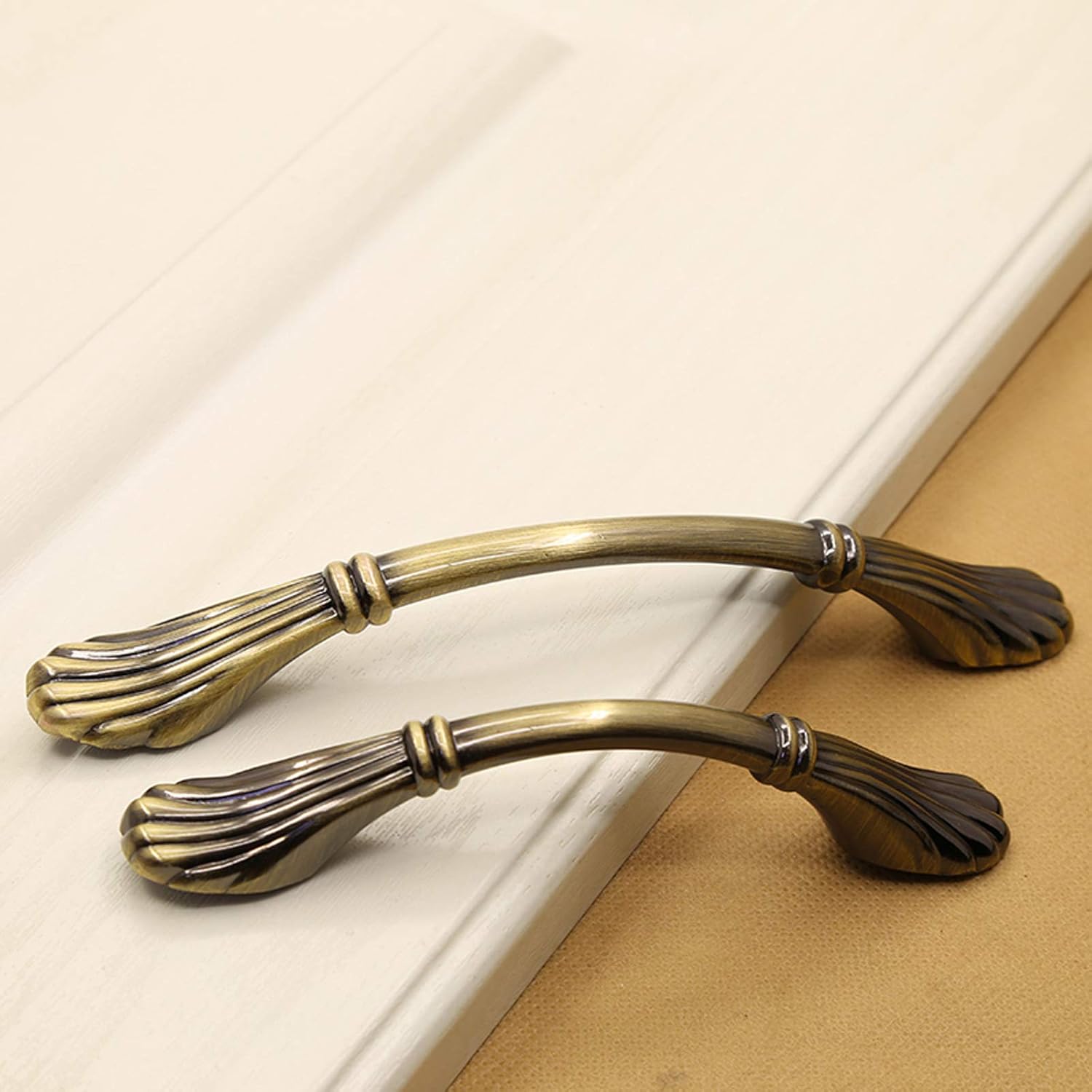 KanDery 6PCS Vintage Cabinet Drawer Handles, Antique Kitchen Cupboard Handles, 128mm Hole Center, Green Bronze - Image 4
