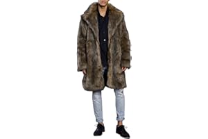 UMREN Men's Luxury Faux Fur Coat Jacket Winter Warm Long Coats Overwear Outwear