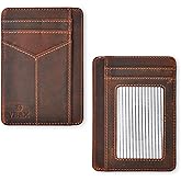 VBAX RFID Slim Wallet for Men Women, 8 Card Slot Leather Minimalist Front Pocket Credit Card Holders, Vintage Leather