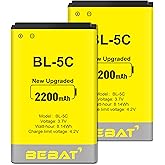 (2 Pcs) BL-5C Battery, BEBAT 3.7V 2200mAh Rechargeable BL-5C Battery Suitable for Household Radio, Nokia with Current Protect