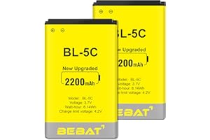 (2 Pcs) BL-5C Battery, BEBAT 3.7V 2200mAh Rechargeable BL-5C Battery Suitable for Household Radio, Nokia with Current Protect