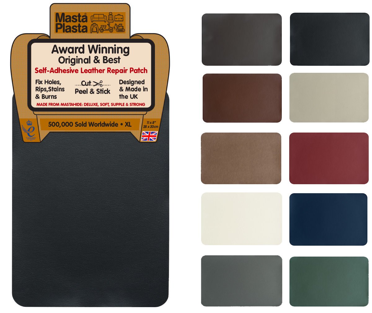 MastaPlasta SelfAdhesive Leather Repair Patch. XL 28cmx20cm. Choose