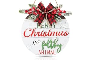 HOURIA 3D Merry Christmas Ya Filthy Animal Christmas Door Decoration,Funny Christmas Door Sign,Xmas Winter Welcome Wooden Plaques,Indoor Outdoor Christmas Decorations for home,Party 12X12Inches