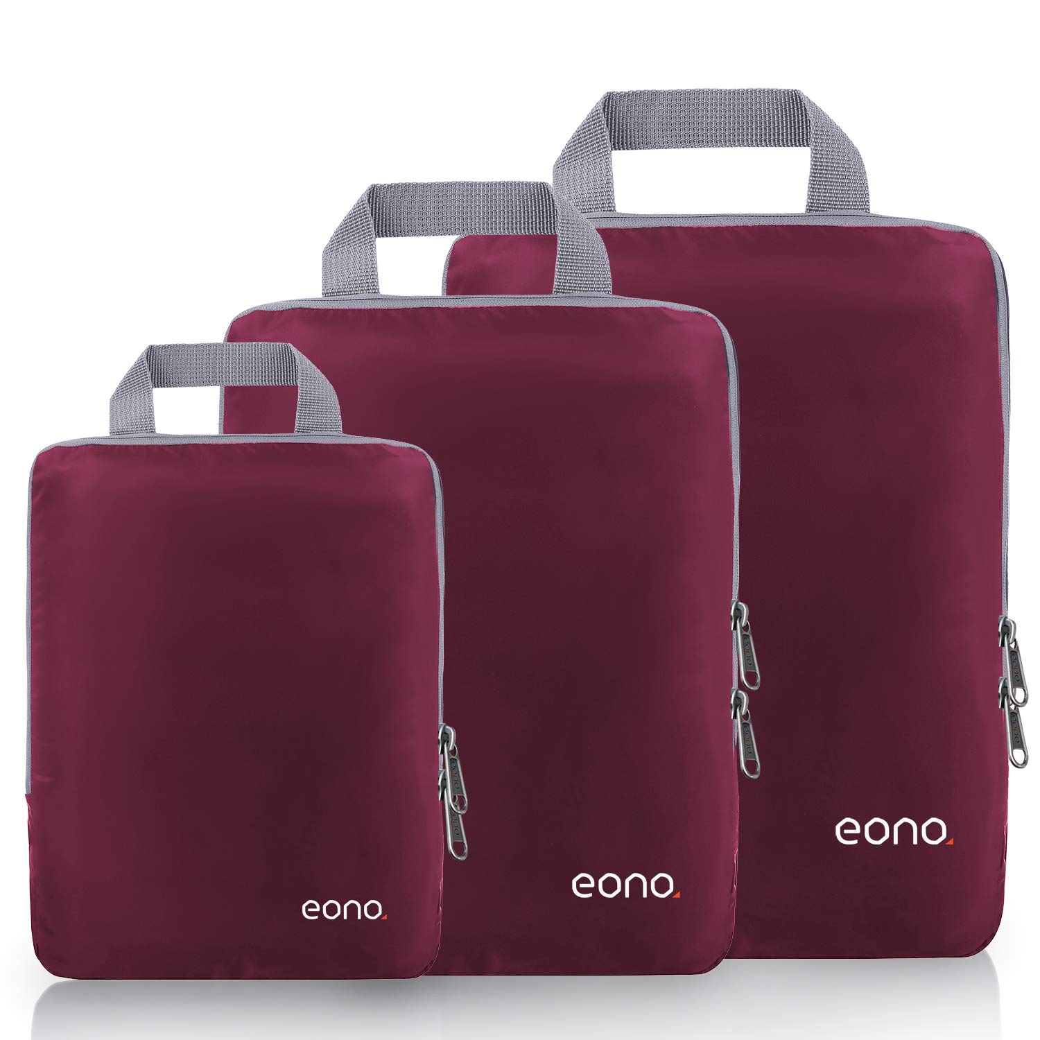 Eono Compression Packing Cubes, Luggage Organiser Set, Extensible Suitcase Organiser, Packing Organisers for Suitcases, Packing Cubes for Travel or Home Storage - Burgundy, 3 Set