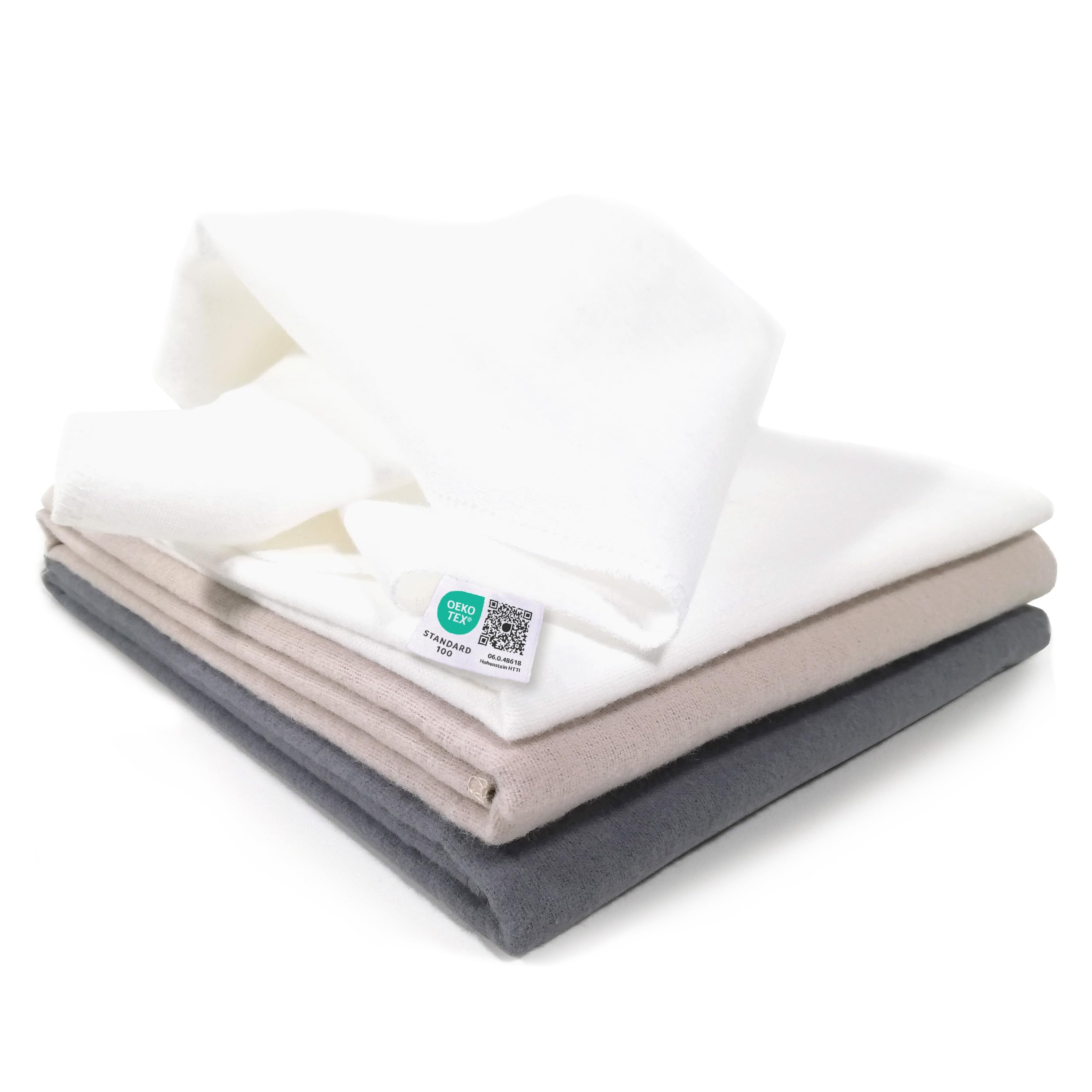 MAKIAN Molleton Cloth Nappies - Pack of 3, 80 x 80 cm - Soft Baby Burp Cloths Made of 100% Cotton - Tested for Harmful Substances, Oeko-Tex Standard 100 - Graphite/Greige/White