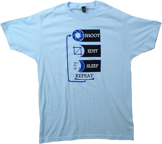 Amazon Com Shoot Edit Sleep Repeat Funny Photography Unisex Photographer Humor T Shirt Shirt Blue X Large Clothing