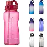 YIREN Half Gallon (64oz) Water Bottle with Carry Handle and Pop Up Straw BPA Free Tritan Plastic Leak Proof Water Jug for Spo