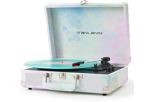 TANLANIN Watercolor Vinyl Record Player with Treble & Bass Control, Vintage 3-Speed Bluetooth Suitcase Portable Turntables with Built-in Speakers, 33 45 78 RPM LP Player Support RCA/AUX/Headphone Jack, Green